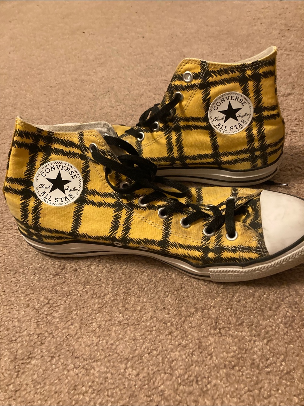 Converse Yellow Plaid High-Top Sneakers with Black Accents